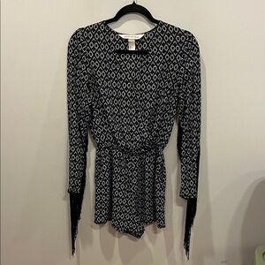 H&M x Coachella Black White Romper Long Fringe Sleeve